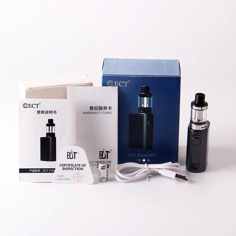 

Original ECT C40 Boost kit 2.0ml Tank Capacity Electronic Cigarette Kit ECT Vape Kit 40w Box Mod Kit Airflow Control buttom
