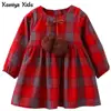 Kseniya-robe à manches longues pour filles, vêtements en coton rouge et jaune pour enfants, Style anglais, Design de boule à carreaux, en fourrure, automne 2017 ► Photo 1/6