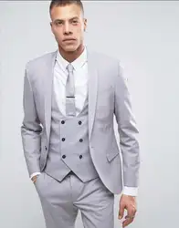 2018 Новое поступление серый мужской костюм формальный прилегающий Блейзер деловые выпускные костюмы Стиль брак Tailor 3 предмета куртка +