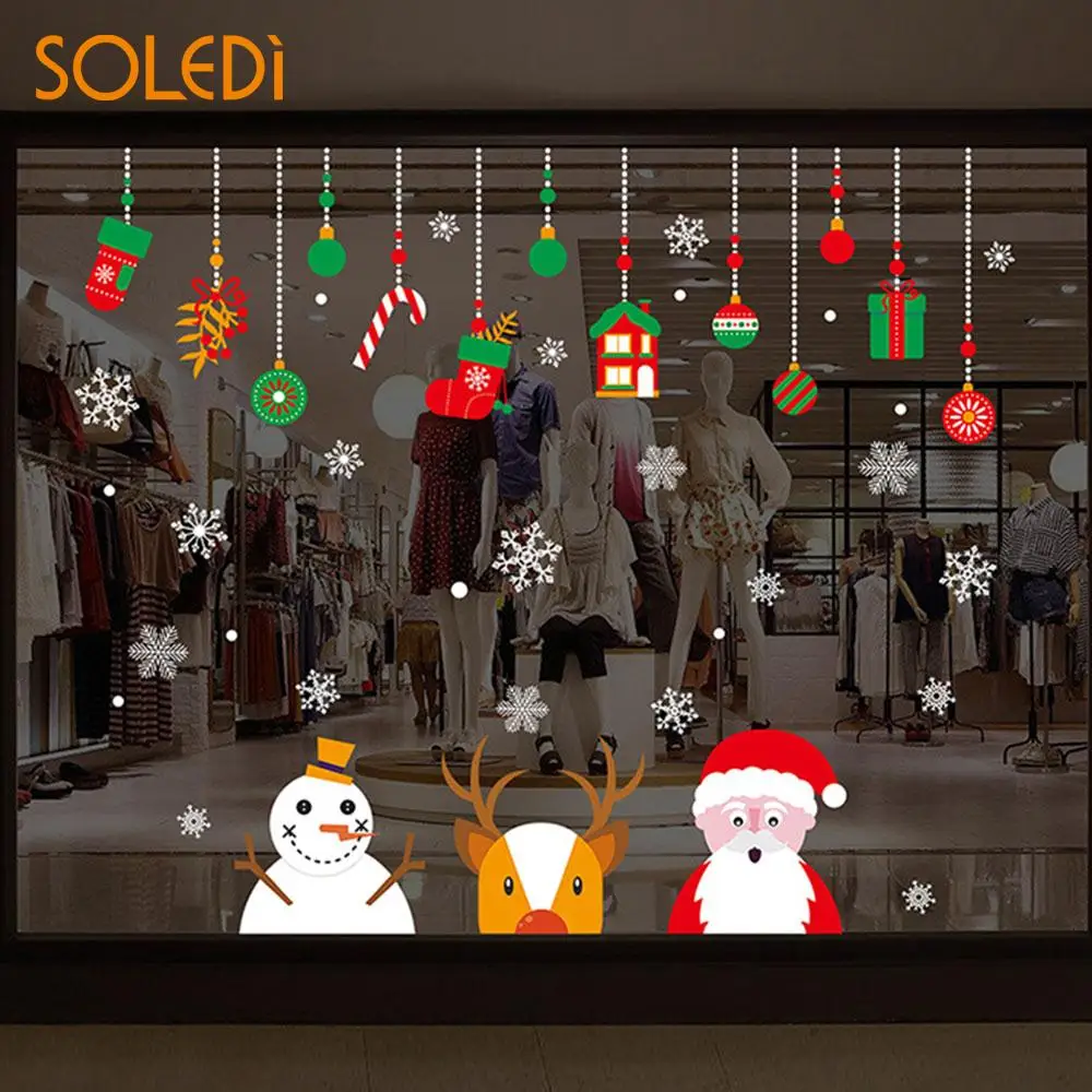 

Christmas Windows Wall Stickers Christmas Santa Elk Snowflake Removable Xmas Wall Sticker for Shop Glass Kids Room Decoration