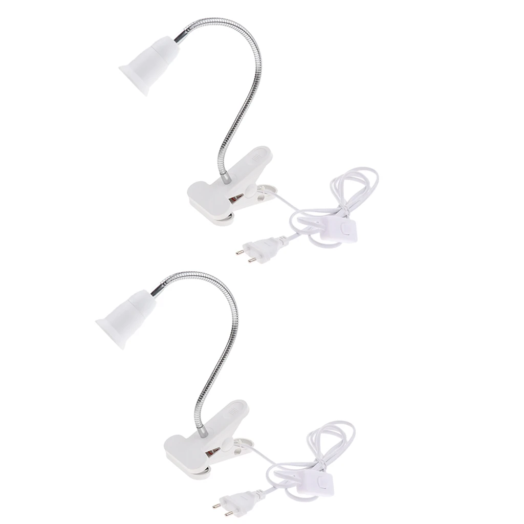 2Pcs/lot E27 Clip On Reading Light Base Desk Reading Lamp Socket White EU Plug Used for Dresser Lighting