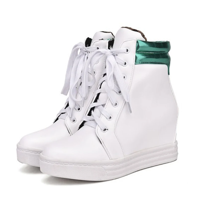 Tfsland Women Height Increasing Shoes Female Breathable White Shoes Flat Walking Shoes Sneakers Women Wedge Platform Ankle Boots - Цвет: green lady sneakers