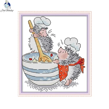 

Hedgehog Chef Patterns Cross-stitch Kits Animal Style DMC Needlework 11CT and 14CT Embroidery Set Wholesale DIY Hand Crafts