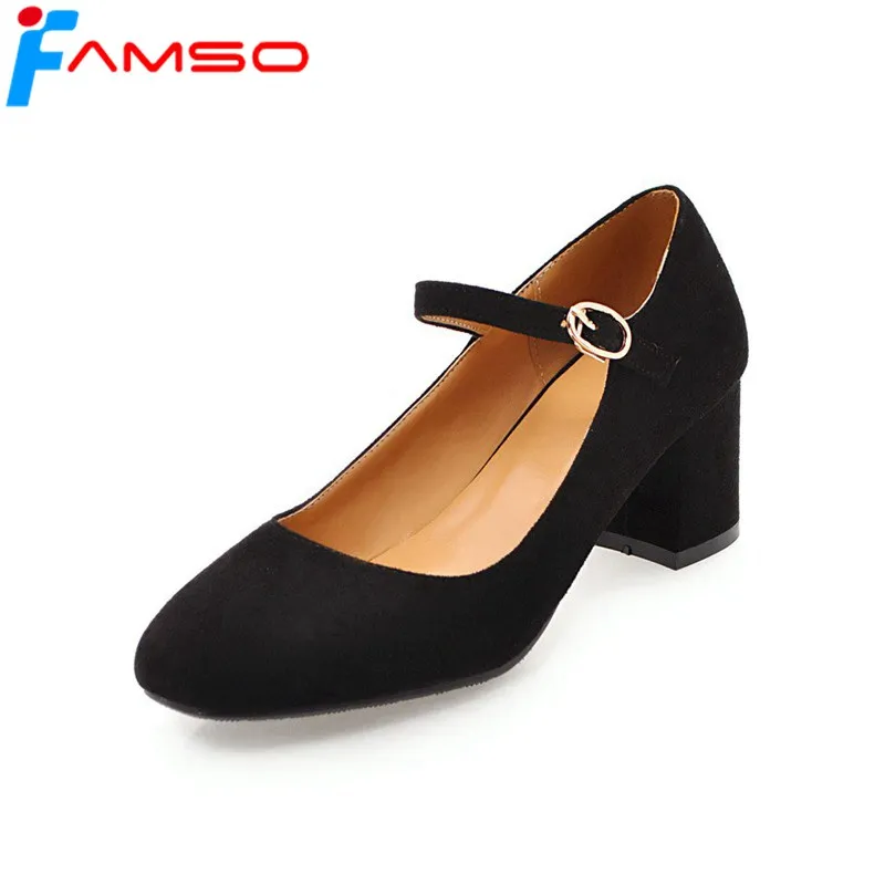 

FAMSO Big Size34-43 2019 New Spring Arrival Women Pumps Shoes Flock thick heels Platforms Pumps Designer Red Wedding Shoes