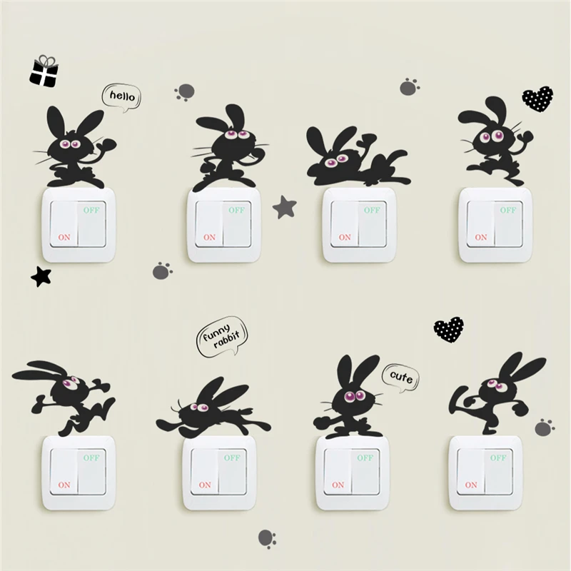

Fuuny Rabbit Modeling Switch Wall Stickers For Kids Rooms Shop Window Home Decor Cartoon Animal Wall Decals Pvc Mural Art Poster