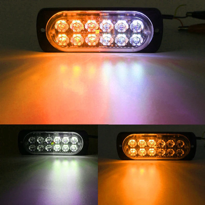 

Car Truck Flashing Warning Urgent Light 12V-24V 10pcs 12 LED Yellow White Strobe
