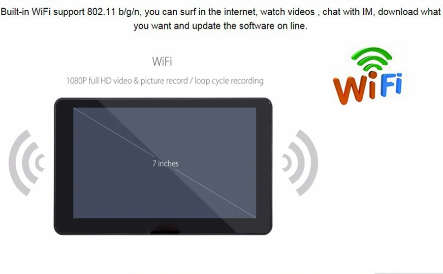 QUIDUX 7 дюймов gps навигация full HD 1080P Android 4,4 автомобильный планшет 170 градусов широкоугольный видеорегистратор камера WiFi FM передатчик