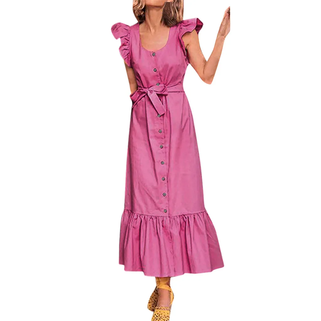Летнее макси платье женское сексуальное с коротким рукавом гофрированное длинное платье повседневные ремни однотонные плиссированные пляжные платья Vestido Robe femme - Цвет: Красный