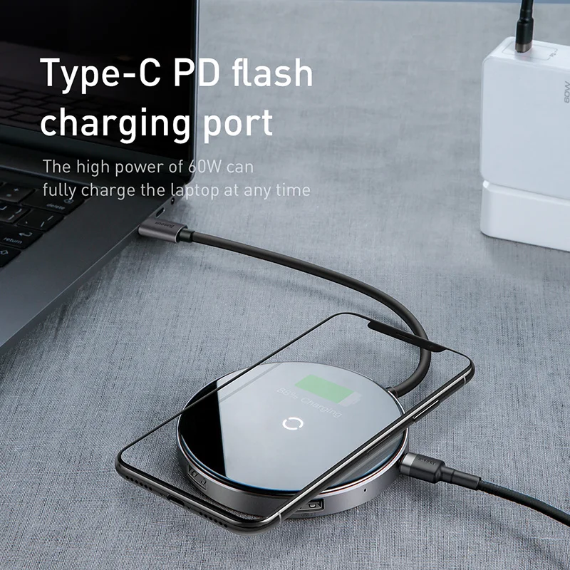 Baseus USB Type C HUB to HDMI USB 3.0 HUB Type-c Power Adapter For MackBook Pro Wireless Charger Fo