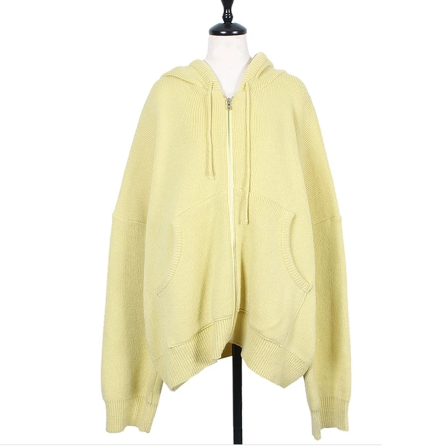 Fashion Korea Loose Sweater Woman New Autumn Simple Solid Color Hooded Knit Cardigan Elegant Bat Sleeve Long Cardigan Coat