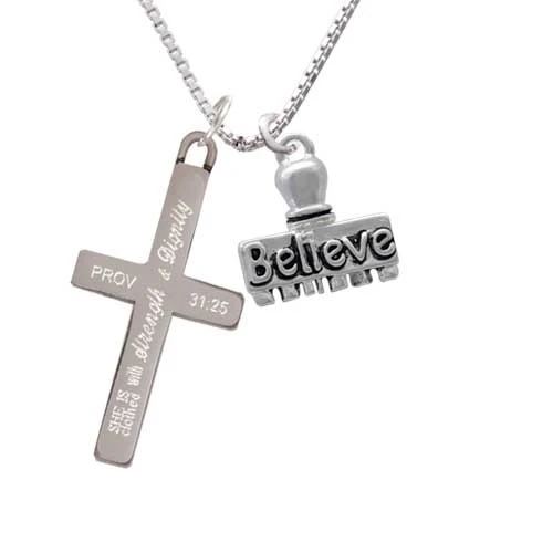 3-D ''Believe'' Stamp - Strength and Dignity - Cross Necklace (1)