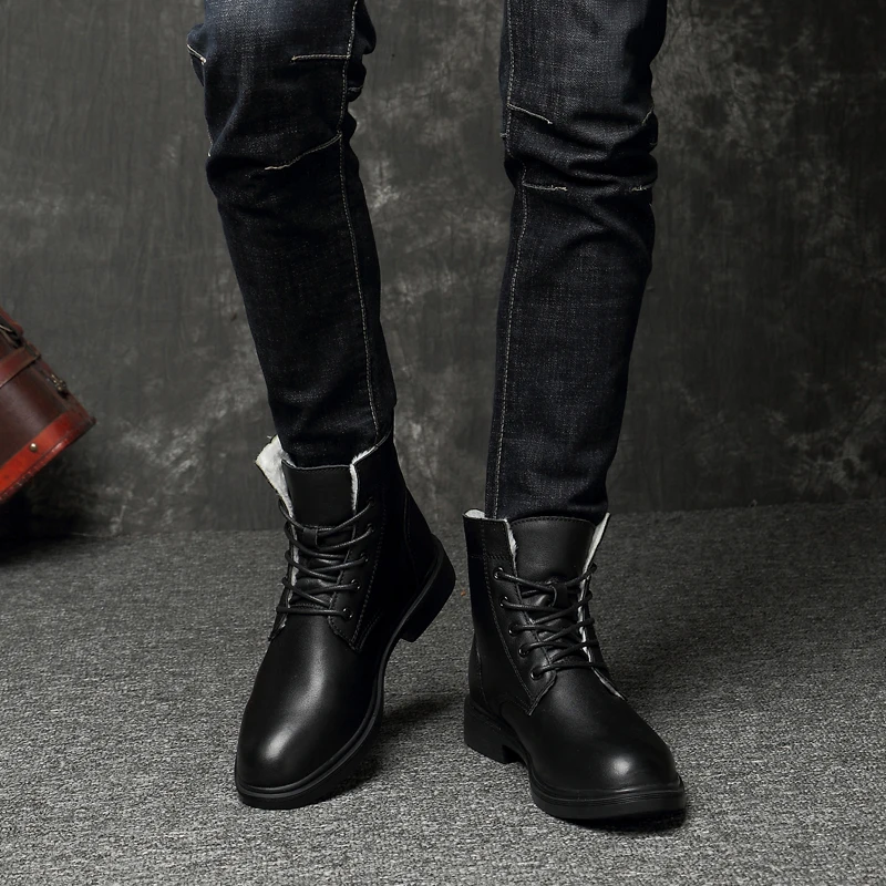 New Fashion Men's Boots Genuine Leather Motocycle Boots Winter Warm Shoes Motorcycle Mens Ankle Boot Autumn Men Oxfords Shoes