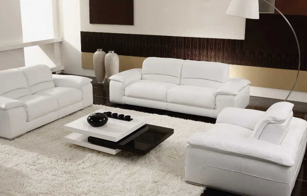 Comprar Blanco / beige seccional sofás de cuero salón