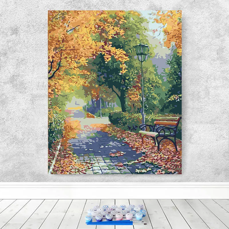 Краска по номерам художественная живопись по номерам независимая длинная скамейка в лесу наполнение и декомпрессионная живопись - Цвет: 5971