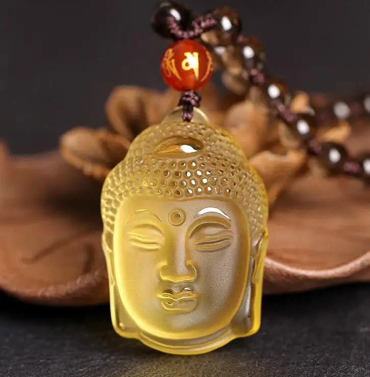 Hot 40mm Chinese Buddha Yellow Crystal Necklace Pendant Amuletin