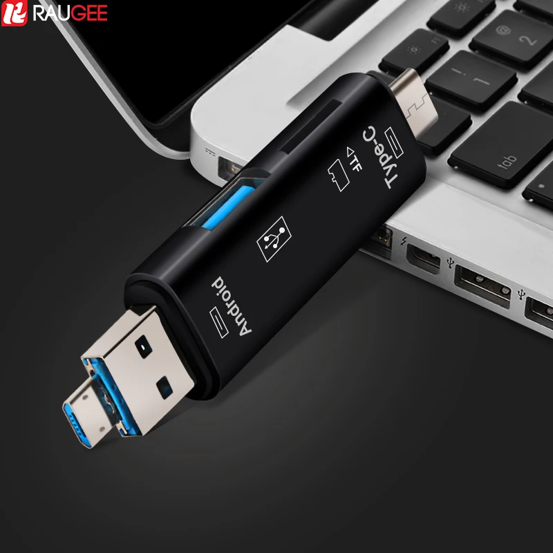 Адаптер для карт Raugee Type C и Micro USB OTG 3 в 1 устройство чтения с разъемом TF переходник