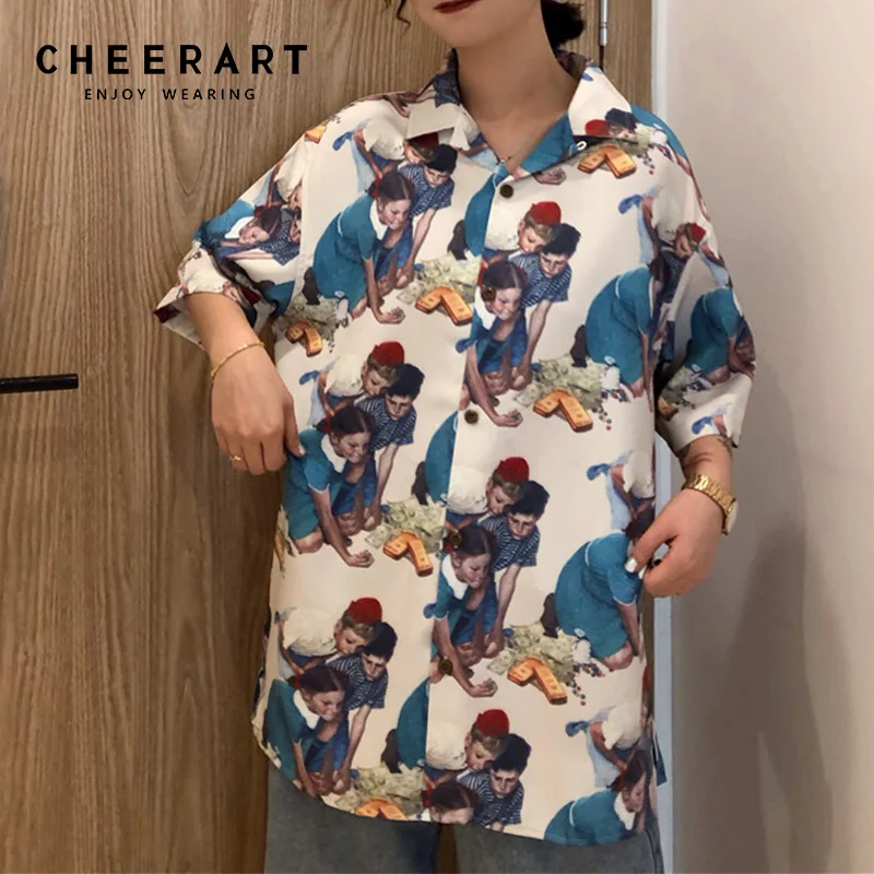 Женская винтажная блузка с отложным воротником Cheerart белая Свободная короткими