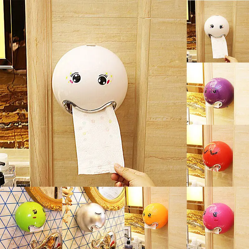 

1pc Cute Emoji Ball Shaped Tissue Paper Holder Creative Toilet Roll Paper Holder for Bathroom Wall Kitchen Storage Organizer