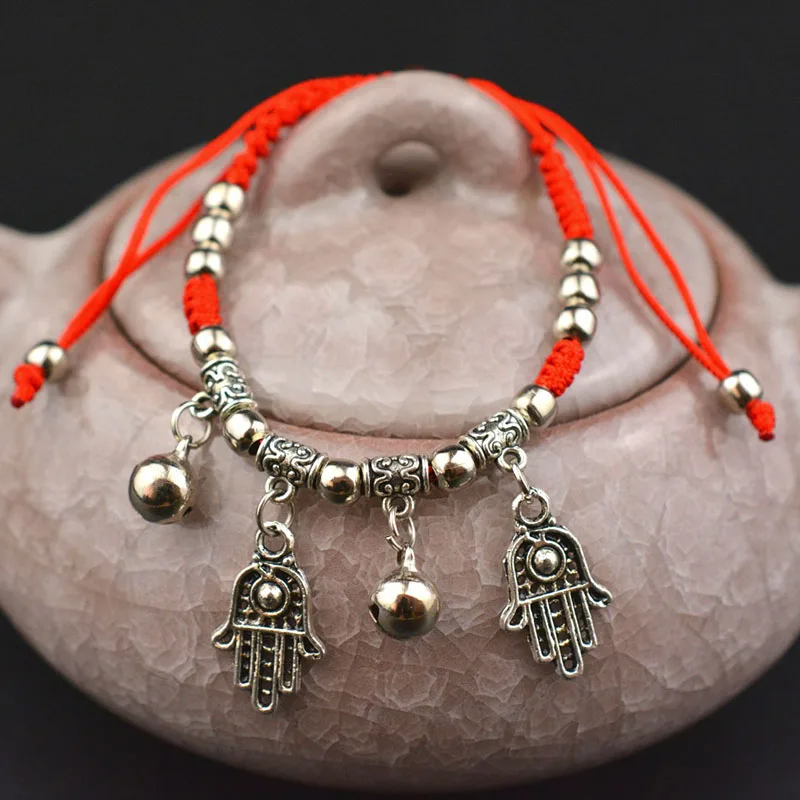 Fashion Ethnic Red Rope Chain Adjustable Silvery Pendant Elephant Dragonfly Palm Cross Heart Women Weaven Bracelets | Украшения и