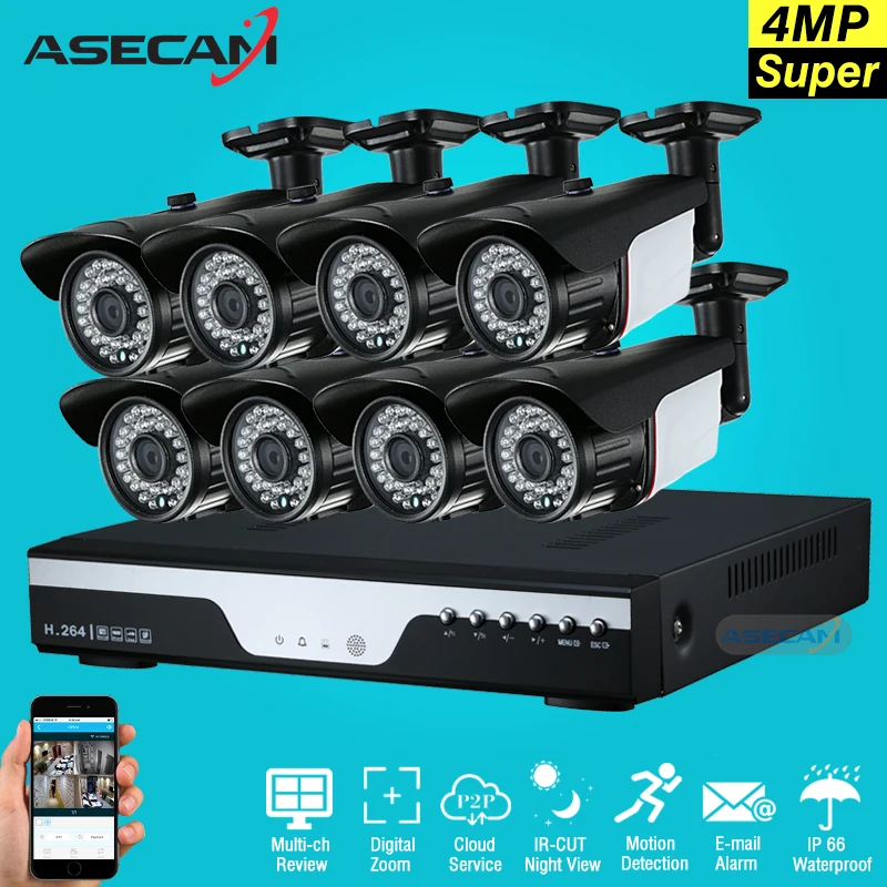 

New 8ch Super 4MP HD CCTV Camera DVR Video Recorder AHD Outdoor Black Bullet Security Camera System Kit Surveillance Email alert