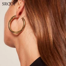 SRCOI преувеличенные круглые серьги-кольца с металлической трубкой, большие круглые серьги с серебряным покрытием золотого цвета, женские серьги Huggie, ювелирные изделия в стиле хип-хоп, Bijoux Brincos