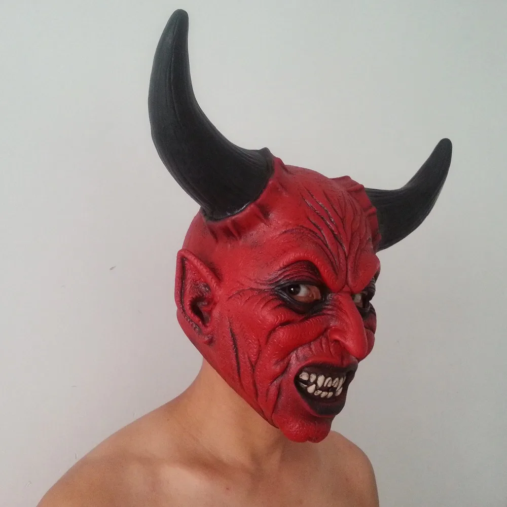 

Hot Sale Scary Adult Costume Horn Zombie Mask Horror Party Cosplay Halloween Party Scary Horns Red Devil Mask for Party Cosplay