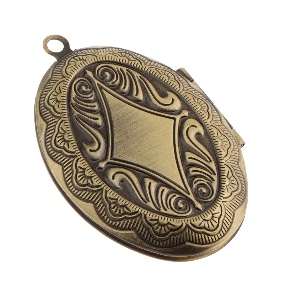 Chic Vintage Flower Engraved Photo Picture Frame Charm Oval Shape Locket Pendant DIY Jewelry