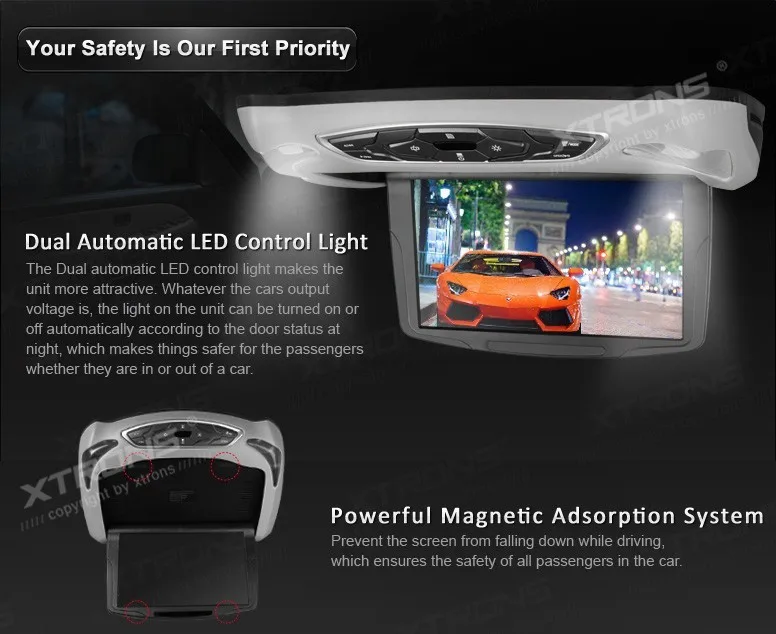 Discount 10.1" Car Roof Mounted DVD Monitor, HDMI 1240*600 Touch Button Extra Case & IR headphones,Flip Down Monitor Overhead Ceiling DVD 6