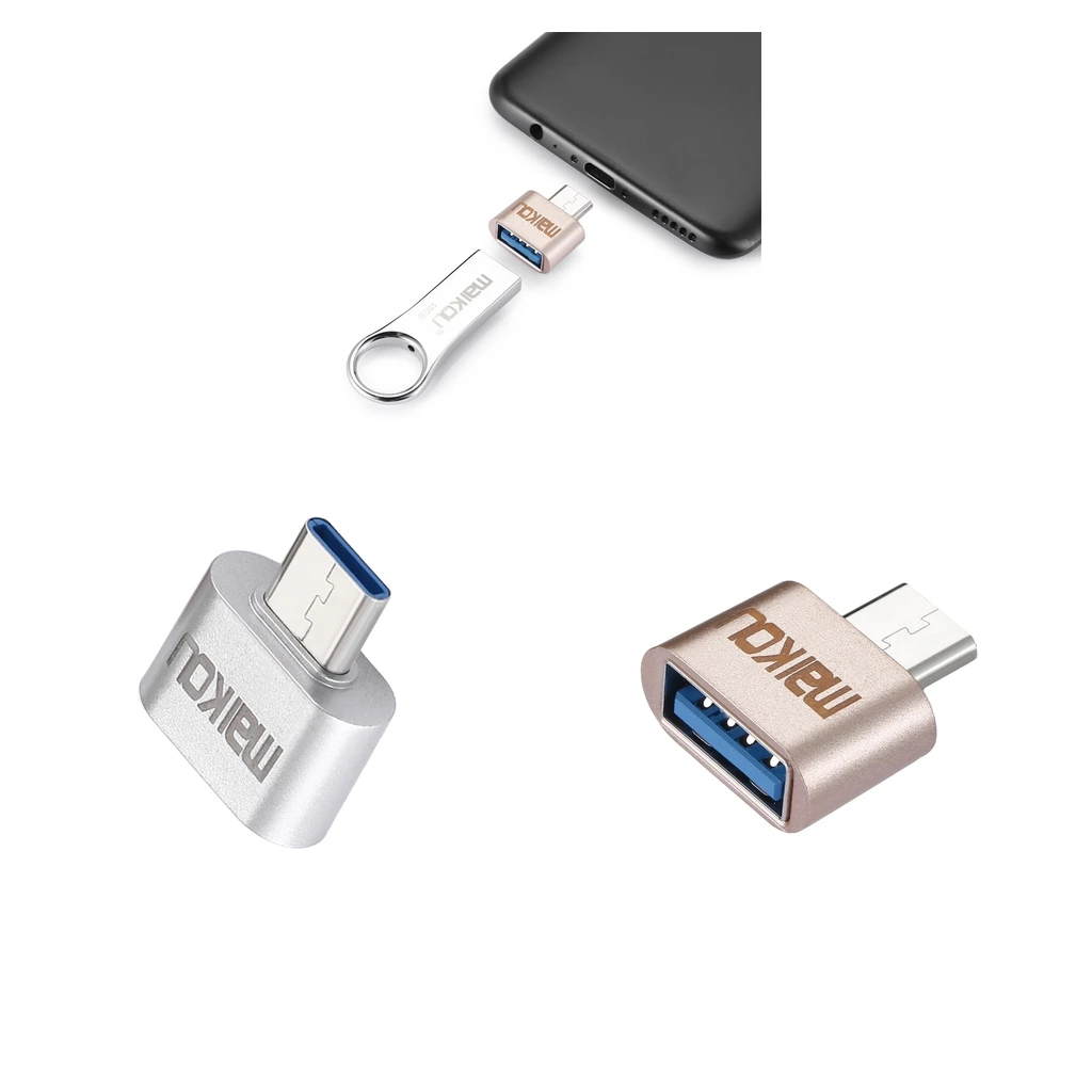 2Packs Portable USB 3.0 to USB Type C Adapter OTG Connector for All Type-C Devices for Smartphones Male-Female OTG Adapter