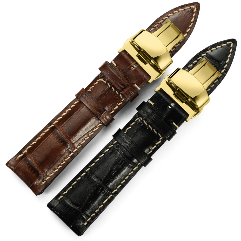 Istrap модной итальянской телячьей кожи Ремешки для наручных часов мягкая рука сшитые s/s застежка-бабочка браслет Прочный для Tissot IWC Casio