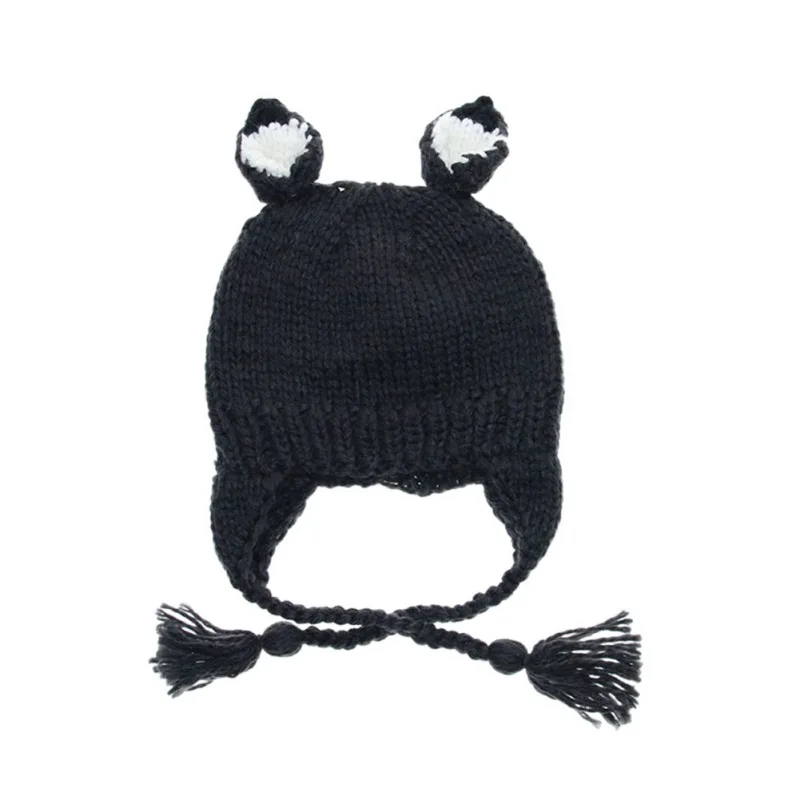 Детские шапки, вязаная шапка из меха лисы для девочек, зимняя шапка s, шарф с кошачьими ушками для мальчиков, комплект, детские вязаные шапки для детей - Цвет: H