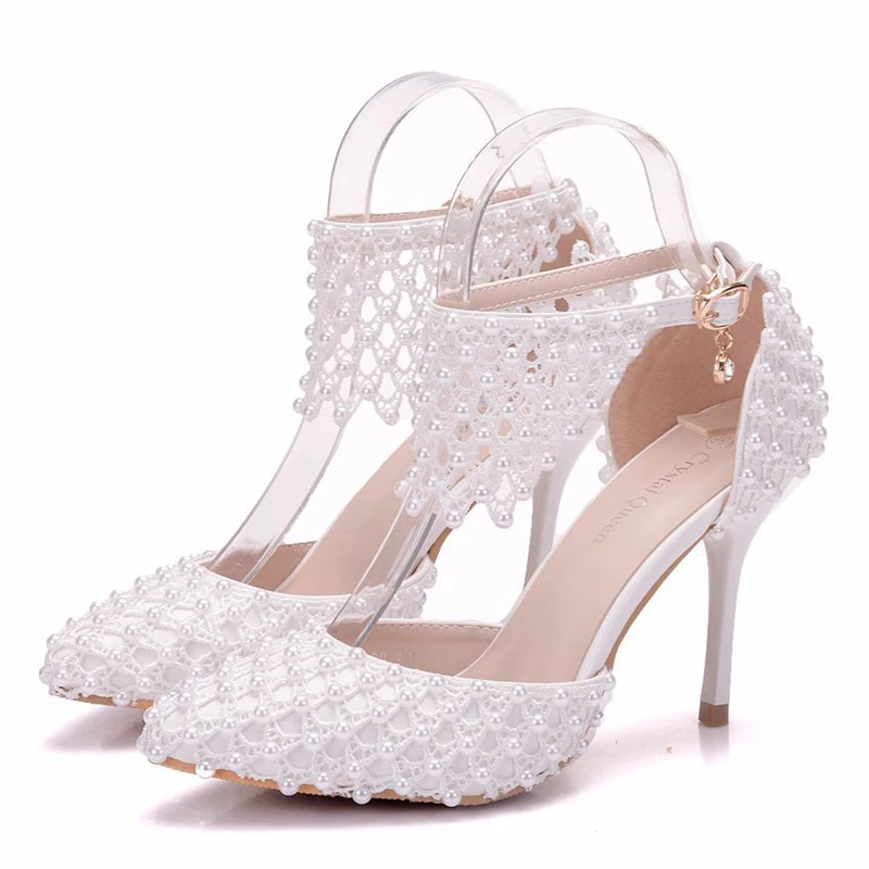 

Summer Plus Size 34-42 Pumps Woman High Heel Sandals White Wedding Sandals Ladies Sandal Pointed Toe Ankle Strap Shoes XY-A0247