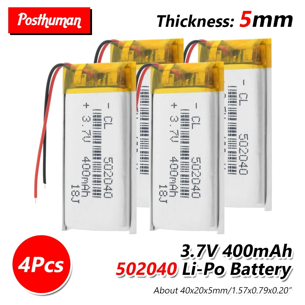 502040 Rechargeable Li-ion 3.7V lithium polymer batteries 400 mah With PCB For MP3 MP4 MP5 GPS PSP E-book Electric Toy LED Light - Цвет: 4 Pieces