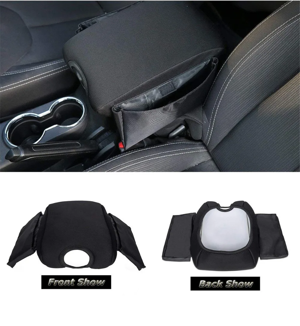 

Chuang Qian Neoprene Inner Amrest Box Cover Center Console Armrest Pad Cover with Pocket Storage for Jeep Wrangler 2011-2018