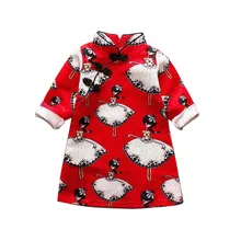 kids dresses for girls Chinese style cheongsam elegant dress for baby girl dresses ballet flower painting dress 2017 summer girls dresses children cheongsam style dresses chinese style baby lotus leaf hem clothing hight quality for party