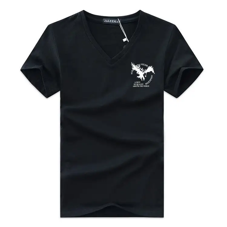 JALEE мужские футболки Camiseta Masculina мужские повседневные модные облегающие летние футболки с короткими рукавами и v-образным вырезом Hombre S-5XL - Цвет: Черный