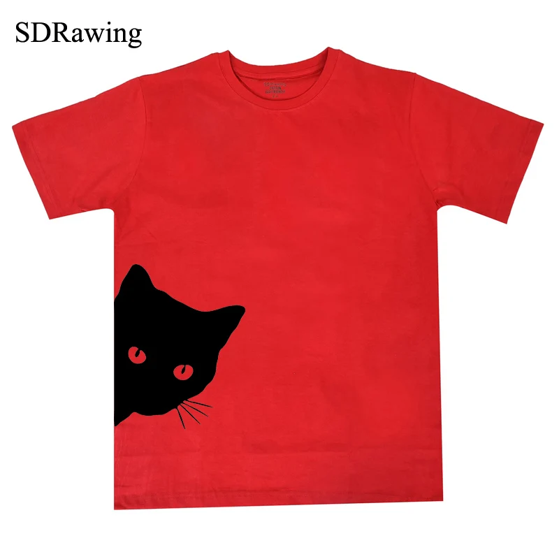 재미 있은 고양이는 측면 인쇄를보고 여자 티셔츠 - 여성 의류