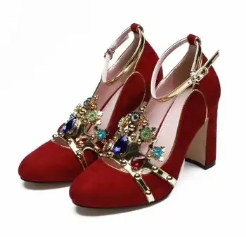 

real photos diamonds imperial crown chunky high heel buckle shoes woman large size other color custom make crown wedding shoes