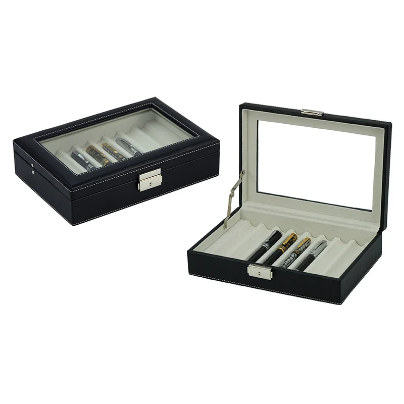 

SONNY 8 Pens Black PU Leather Wood Pen Display Case Storage BoxFountain Pen Collector Organizer Box with Glass Window