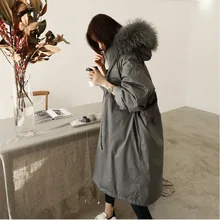 Большие зимние пуховые пальто с капюшоном и воротником из натурального меха енотовидной собаки, женские повседневные куртки свободного кроя на утином пуху, осень зима