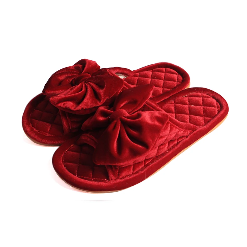 red flower women indoor slipper pink korean velvet house slipper open