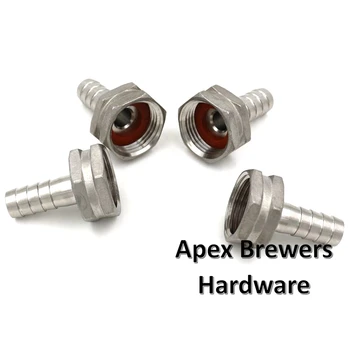

Stainless Plate Chiller Adapter Kit, 3/4" Female Garden Hose thread x 1/2" Barb * 4 pcs, Stainless Steel304, Free Shipping