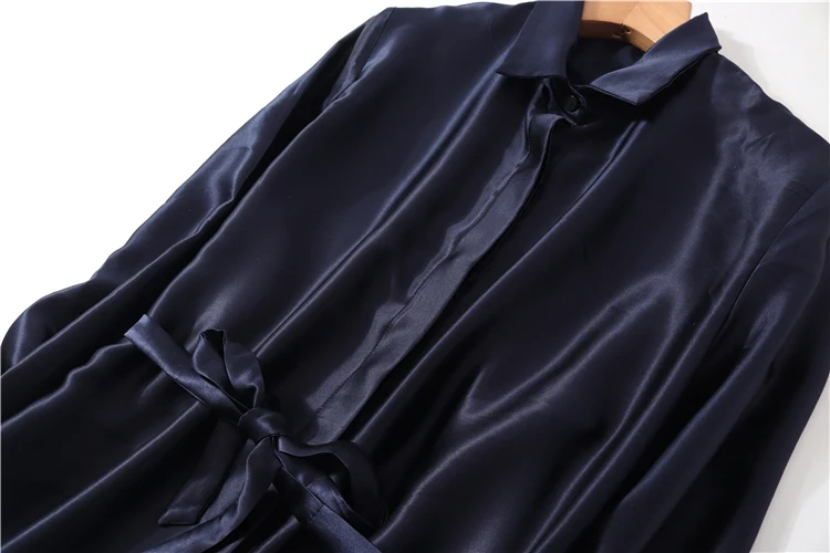 19 Новое матовое шелковое платье из натурального шелка, однотонное платье с длинными рукавами, Шелковый свободный галстук