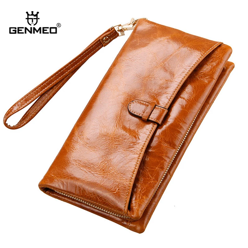 

GENMEO New Arrival Genuine Leather Wallets Women Real Leather Card Holders Coin Purse Ladies Clutch Money Bag