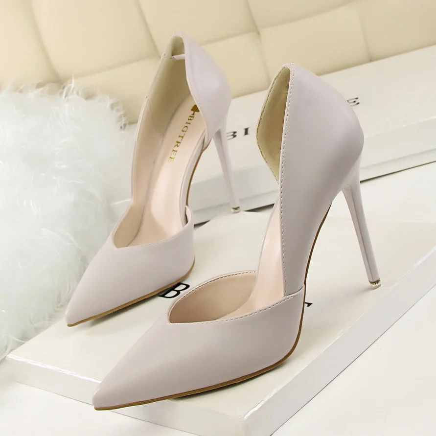 Женские туфли-лодочки; модная обувь на высоком каблуке; цвет черный, розовый, желтый; женская свадебная обувь; женские туфли-лодочки; женская обувь; пикантная обувь на шпильке - Цвет: Серый
