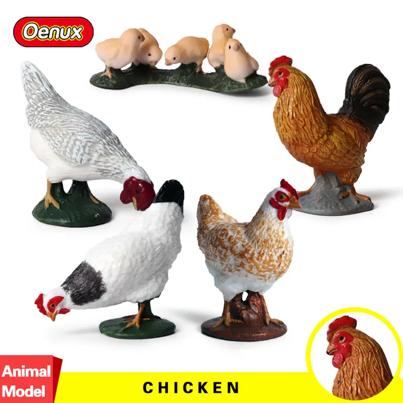 Oenux высокое качество 5 шт. птицы петух курица ферма животные модель фигурки героев игрушечные лошадки Развивающие и коллекция игрушек для