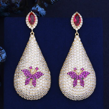 

Luxury Teardrop Shape Butterfly Inlaid Dangle Earrings Cubic Zirconia Earrings Jewelry For Women boucle d'oreille femme 2018