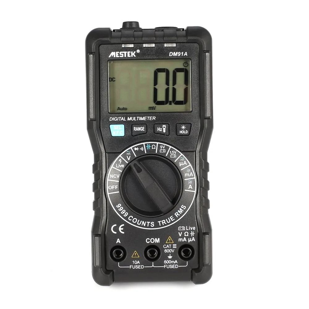 

MESTEK Mini Digital Multimeter 9999 Counts True RMS Auto Range AC/DC Volt Amp Ohm Diode Continuity Capacitance Tester DM91A
