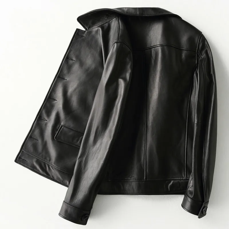 2019 демисезонный пояса из натуральной кожи куртка для мужчин овчины пальто Блейзер кожаные куртки Chaqueta Cuero Hombre KFS19M018 KJ2167