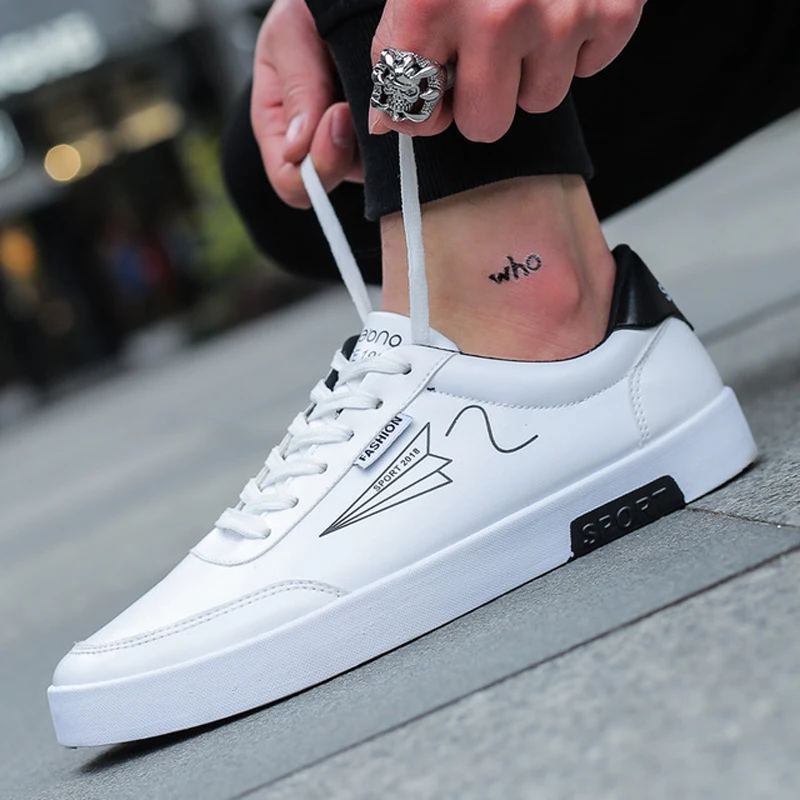 

Men's Low-top Casual Skateboarding Shoes White Shoes Outdoor Leisure Sneaker Breathable Walking Shoes Flat Shoes Chaussure Homme